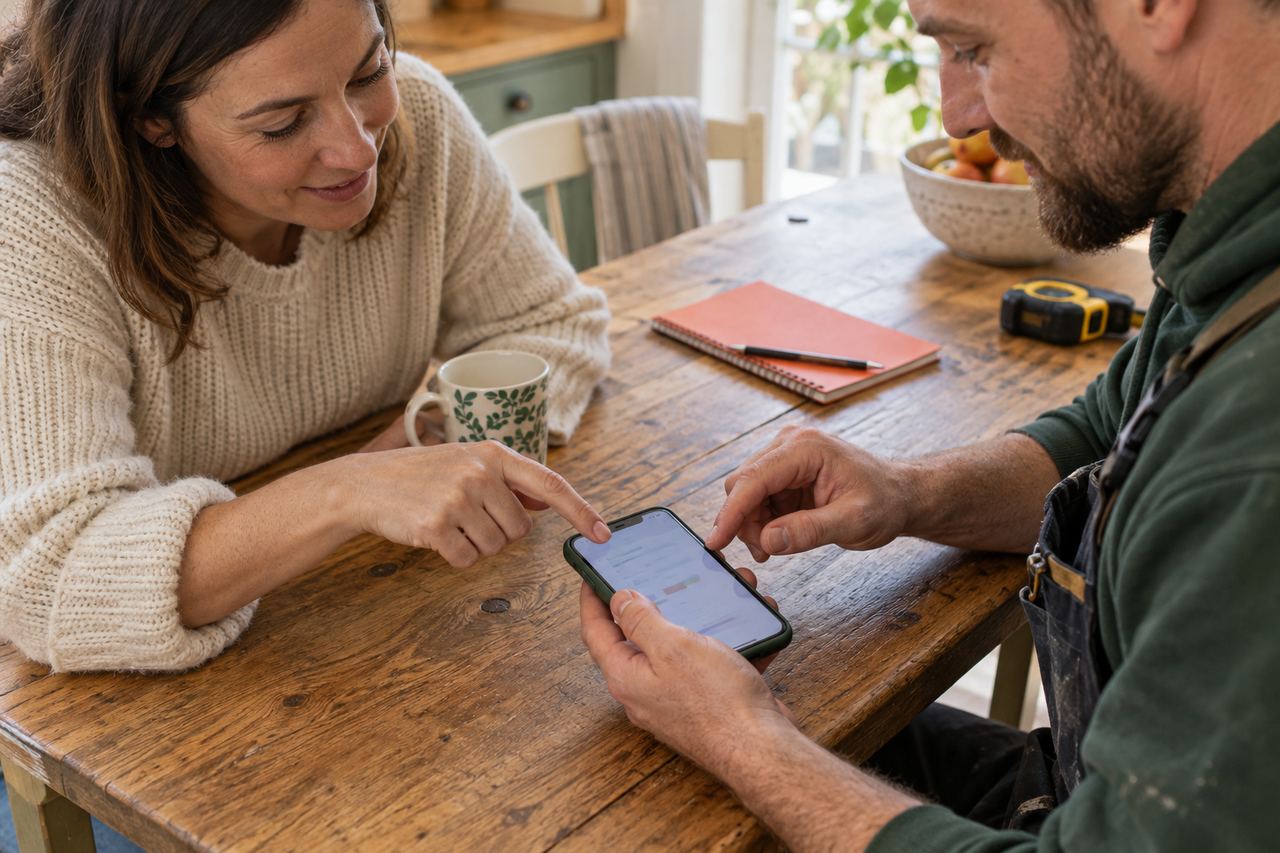 Un cliente controlla sul telefono i dettagli confermati di un intervento a casa
